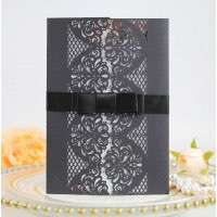 Black Holiday Invitation Card Iridescent Paper  Laser Cut Paper 